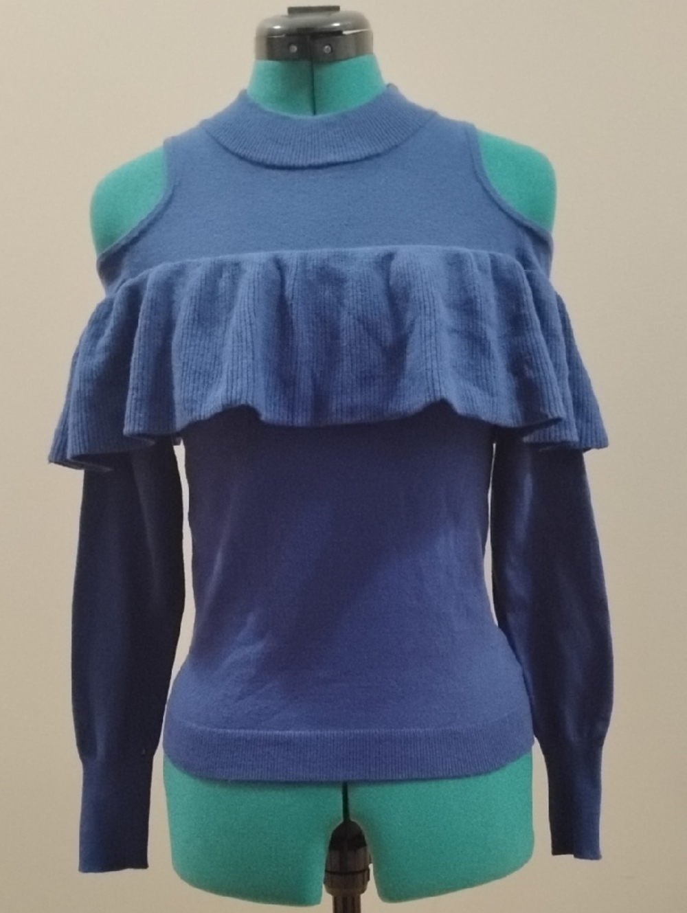 sofia by sofia vergara Blue Ruffle Cold-Shoulder Sweater